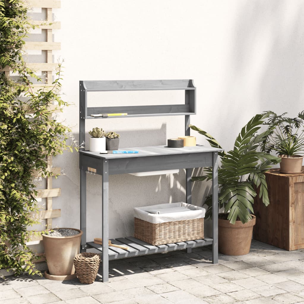 Τραπέζι για Γλάστρες+Νεροχύτη Γκρι 147,5x44x139,5εκ Μασίφ Ελάτη - PAKOBAZAAR