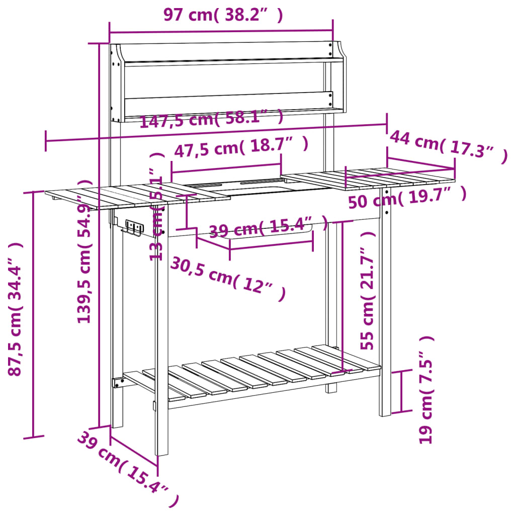 Τραπέζι για Γλάστρες+Νεροχύτη Γκρι 147,5x44x139,5εκ Μασίφ Ελάτη - PAKOBAZAAR