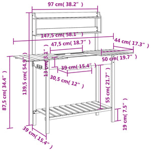 Τραπέζι για Γλάστρες+Νεροχύτη Γκρι 147,5x44x139,5εκ Μασίφ Ελάτη - PAKOBAZAAR