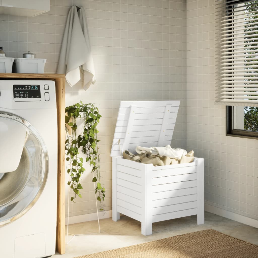 Κουτί Αποθήκευσης με Καπάκι RANA Λευκό 60x49x54εκ. Μασίφ Πεύκο