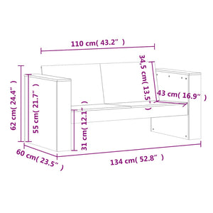 Καναπές Κήπου Διθέσιος Λευκός 134x60x62 εκ. Μασίφ Ξύλο Πεύκου