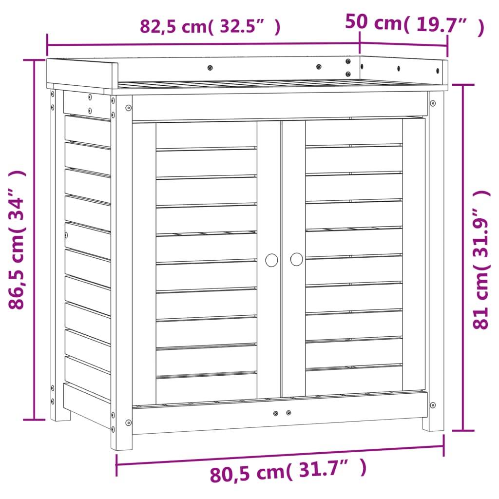 Τραπέζι Κηπουρικής με Ράφια 82,5x50x86,5 εκ. Μασίφ Ξύλο Πεύκου