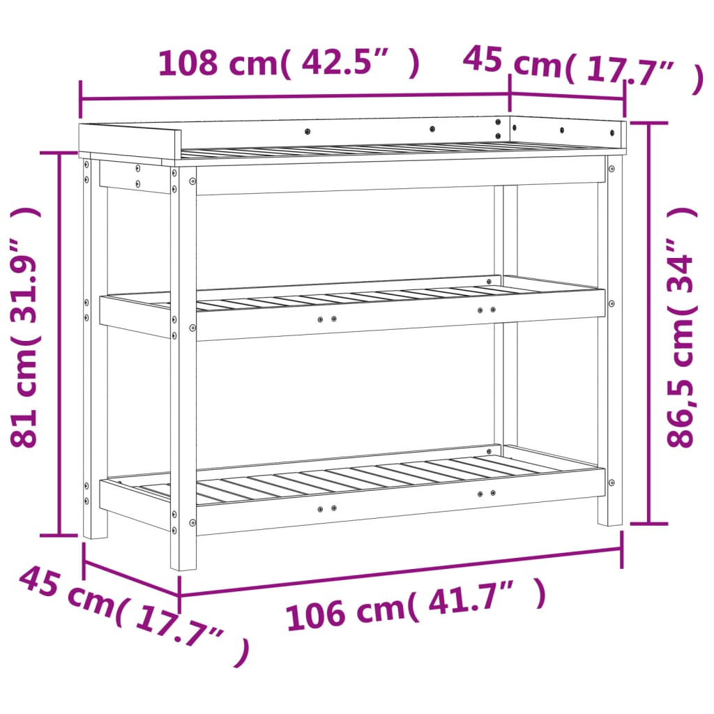 Τραπέζι Κηπουρικής με Ράφια 108x45x86,5 εκ. Εμποτ. Ξύλο Πεύκου - Pakobazaar