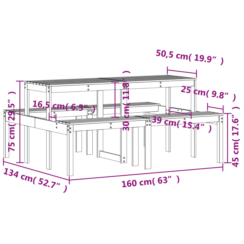 Τραπέζι Πικνίκ 160 x 134 x 75 εκ. από Εμποτισμένο Ξύλο Πεύκου
