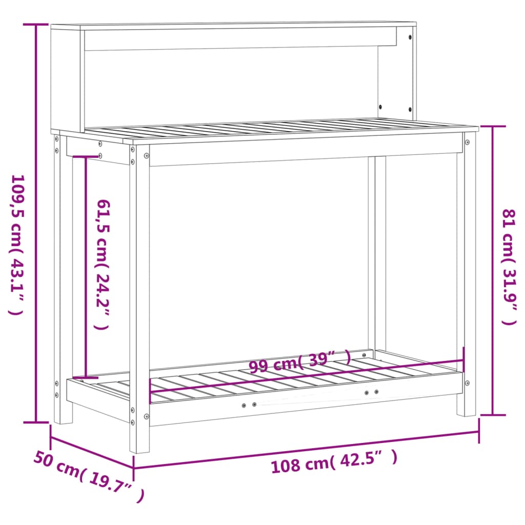 Τραπέζι Κηπουρικής με Ράφια Καφέ 108x50x109,5 εκ. Μασίφ Πεύκο