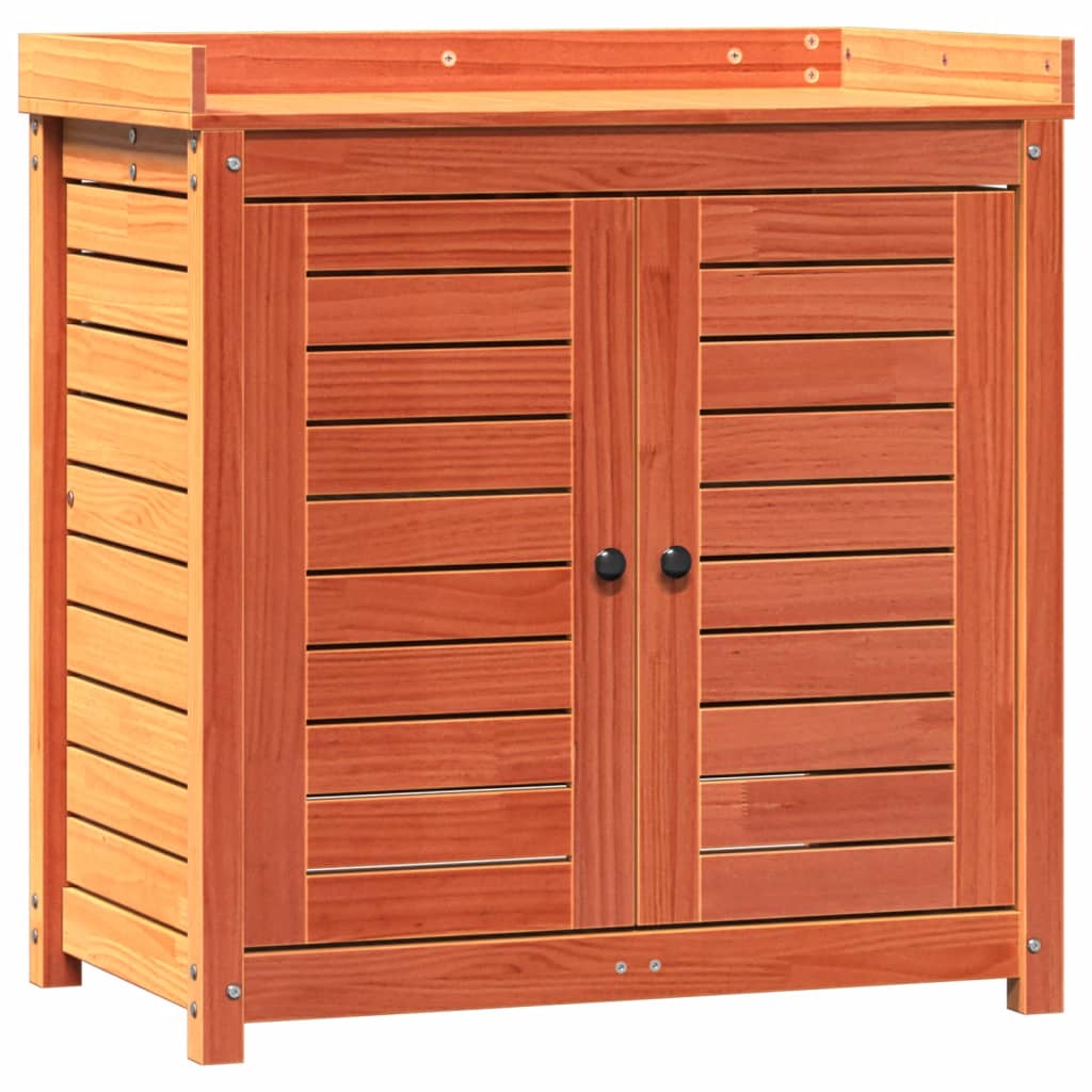 Τραπέζι Κηπουρικής με Ράφια Καφέ 82,5x50x86,5 εκ. Μασίφ Πεύκο