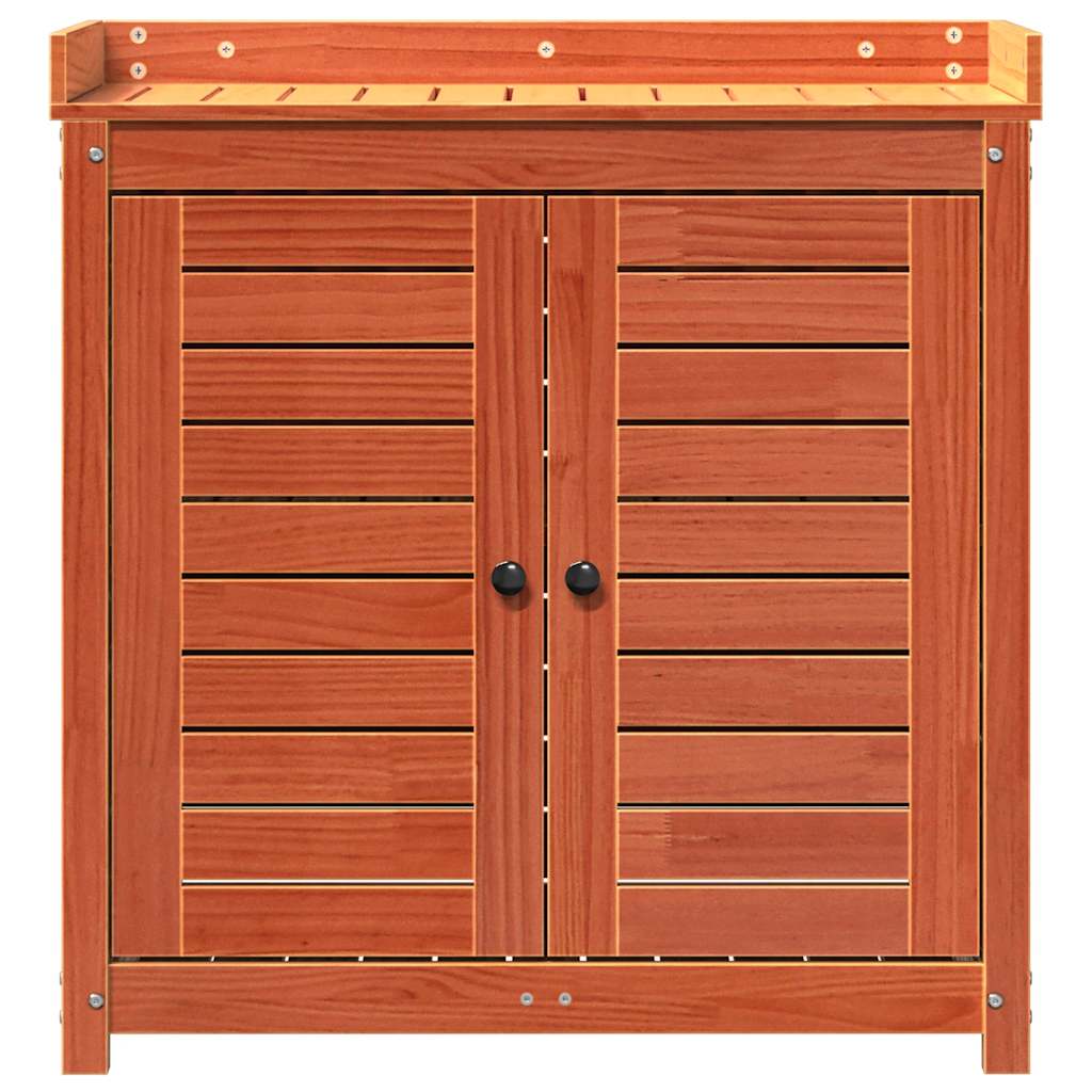 Τραπέζι Κηπουρικής με Ράφια Καφέ 82,5x50x86,5 εκ. Μασίφ Πεύκο