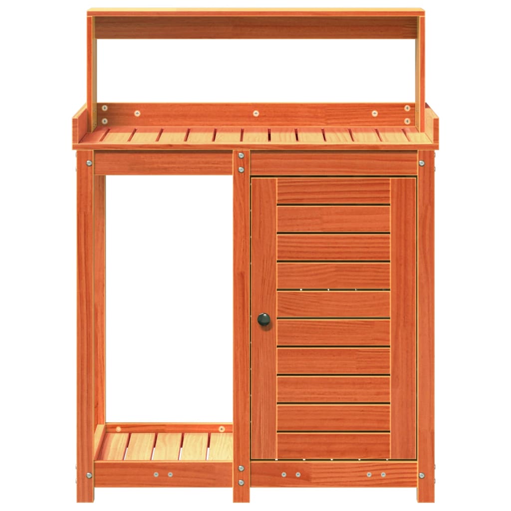 Τραπέζι Κηπουρικής με Ράφια Καφέ 82,5x50x109,5 εκ. Μασίφ Πεύκο