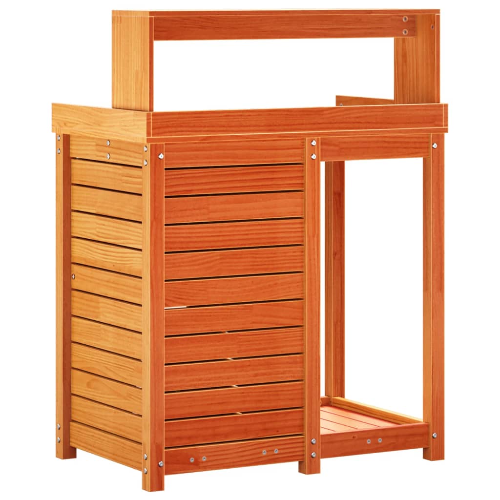 Τραπέζι Κηπουρικής με Ράφια Καφέ 82,5x50x109,5 εκ. Μασίφ Πεύκο