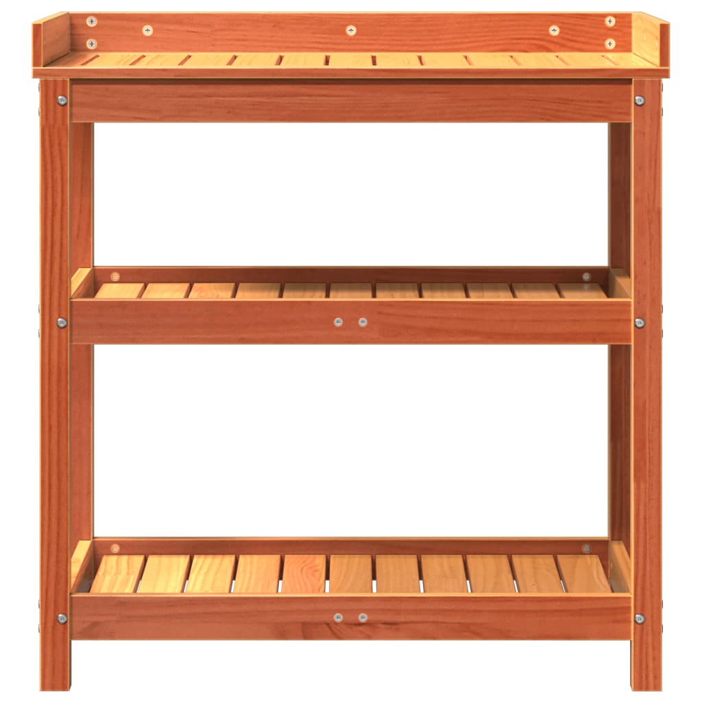 Τραπέζι Κηπουρικής με Ράφια Καφέ 82,5x45x86,5 εκ. Μασίφ Πεύκο - Pakobazaar
