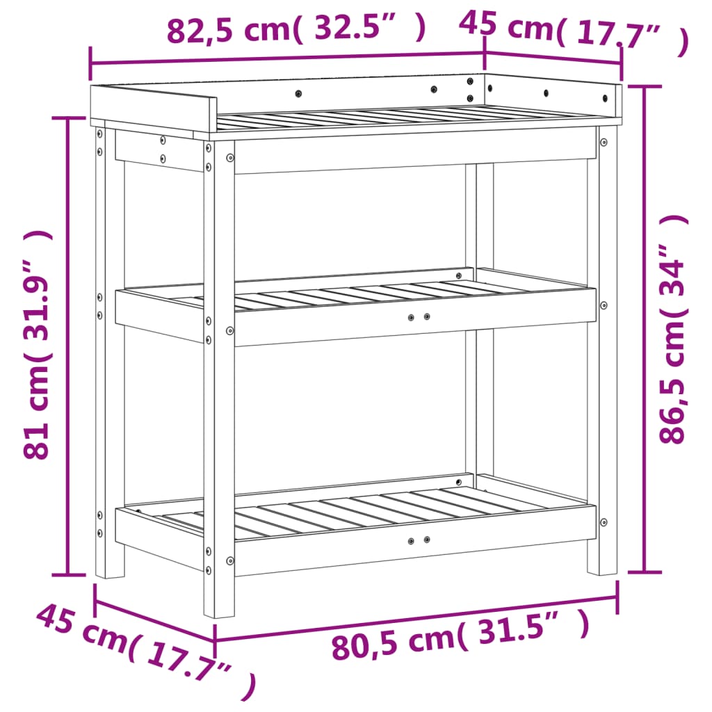 Τραπέζι Κηπουρικής με Ράφια Καφέ 82,5x45x86,5 εκ. Μασίφ Πεύκο - Pakobazaar