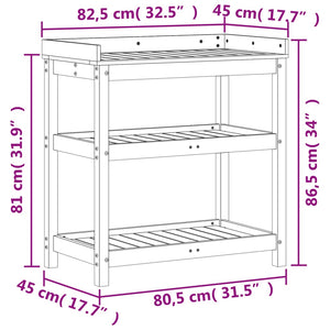 Τραπέζι Κηπουρικής με Ράφια Καφέ 82,5x45x86,5 εκ. Μασίφ Πεύκο - Pakobazaar