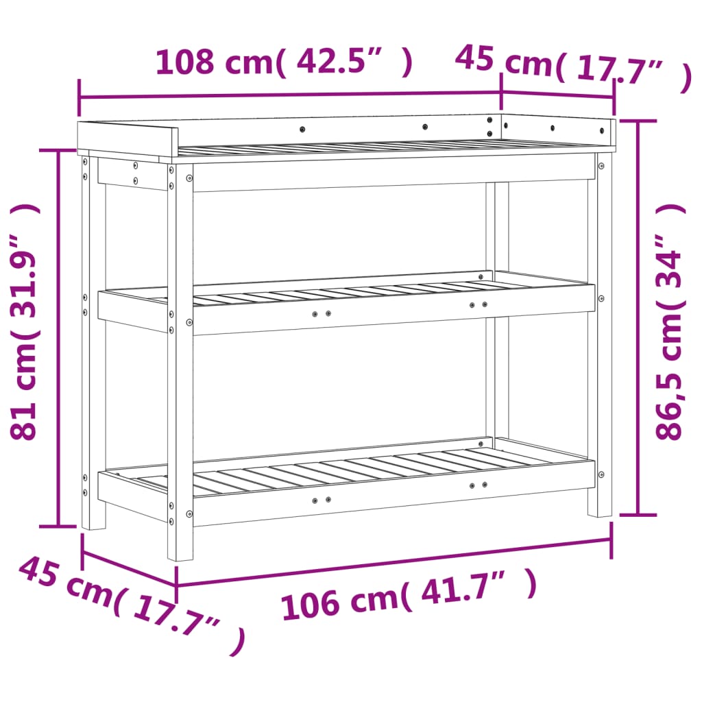 Τραπέζι Κηπουρικής με Ράφια Καφέ 108x45x86,5 εκ. Μασίφ Πεύκο