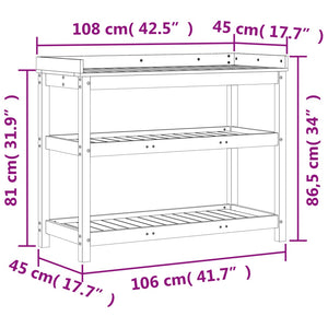 Τραπέζι Κηπουρικής με Ράφια Καφέ 108x45x86,5 εκ. Μασίφ Πεύκο