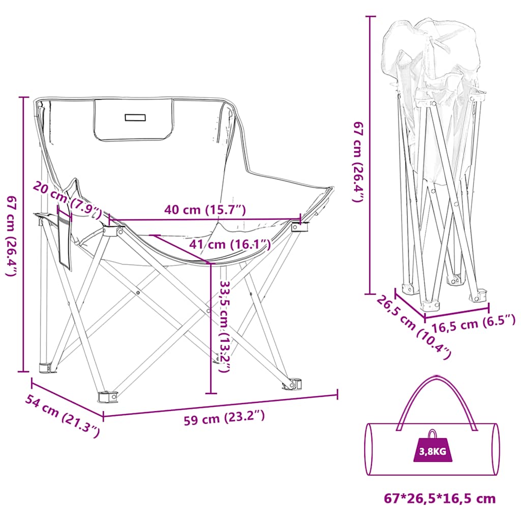 Καρέκλες Κάμπινγκ με Τσέπες Πτυσσόμενες 2 Τεμ. Μπλε