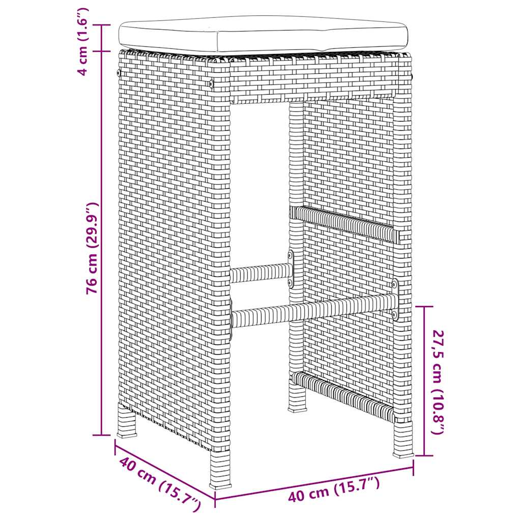 Σκαμπό Μπαρ Κήπου 2 τεμ. Καφέ από Συνθετικό Ρατάν με Μαξιλάρια