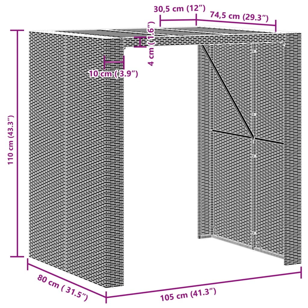 Τραπέζι Μπαρ Κήπου Επιφ. Ακακίας Γκρι 105x80x110εκ. Συνθ. Ρατάν