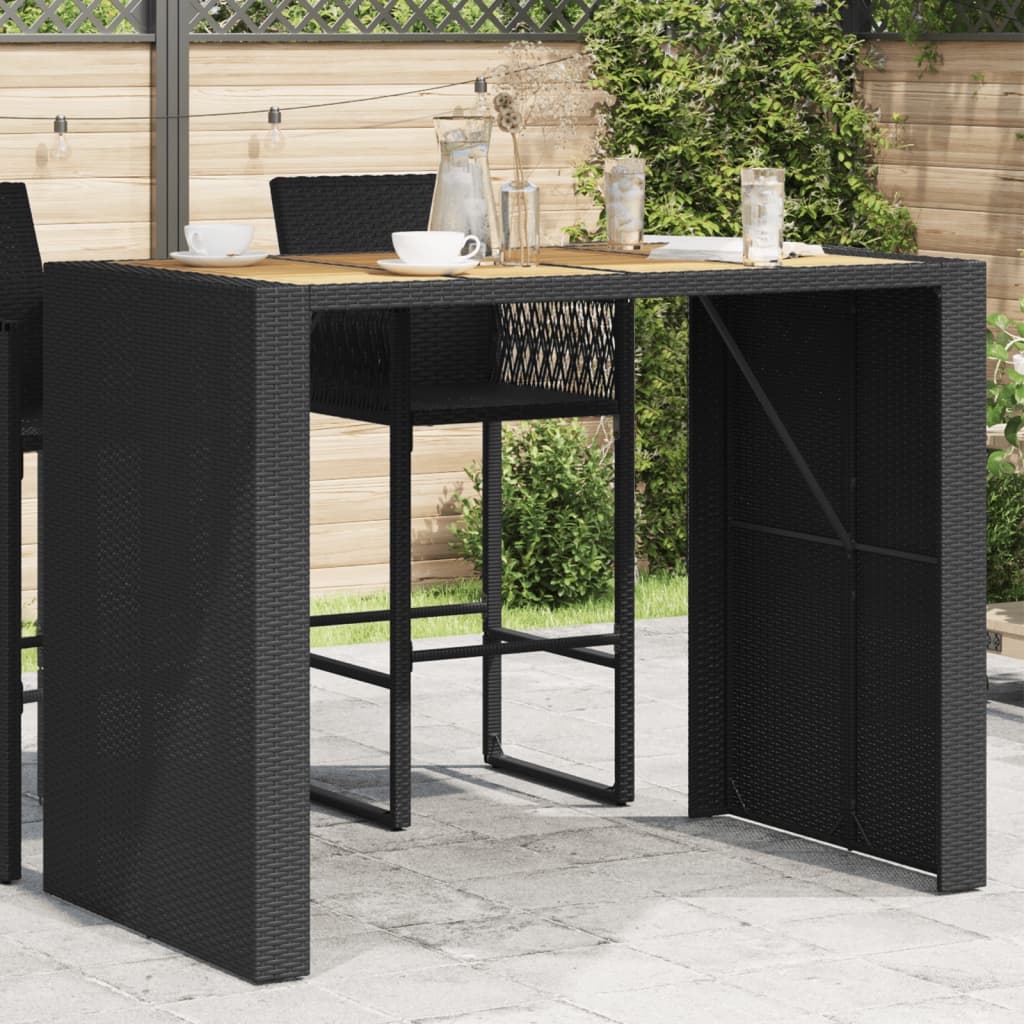 Τραπέζι Μπαρ Κήπου Επιφ. Ακακίας Μαύρο 105x80x110εκ Συνθ. Ρατάν