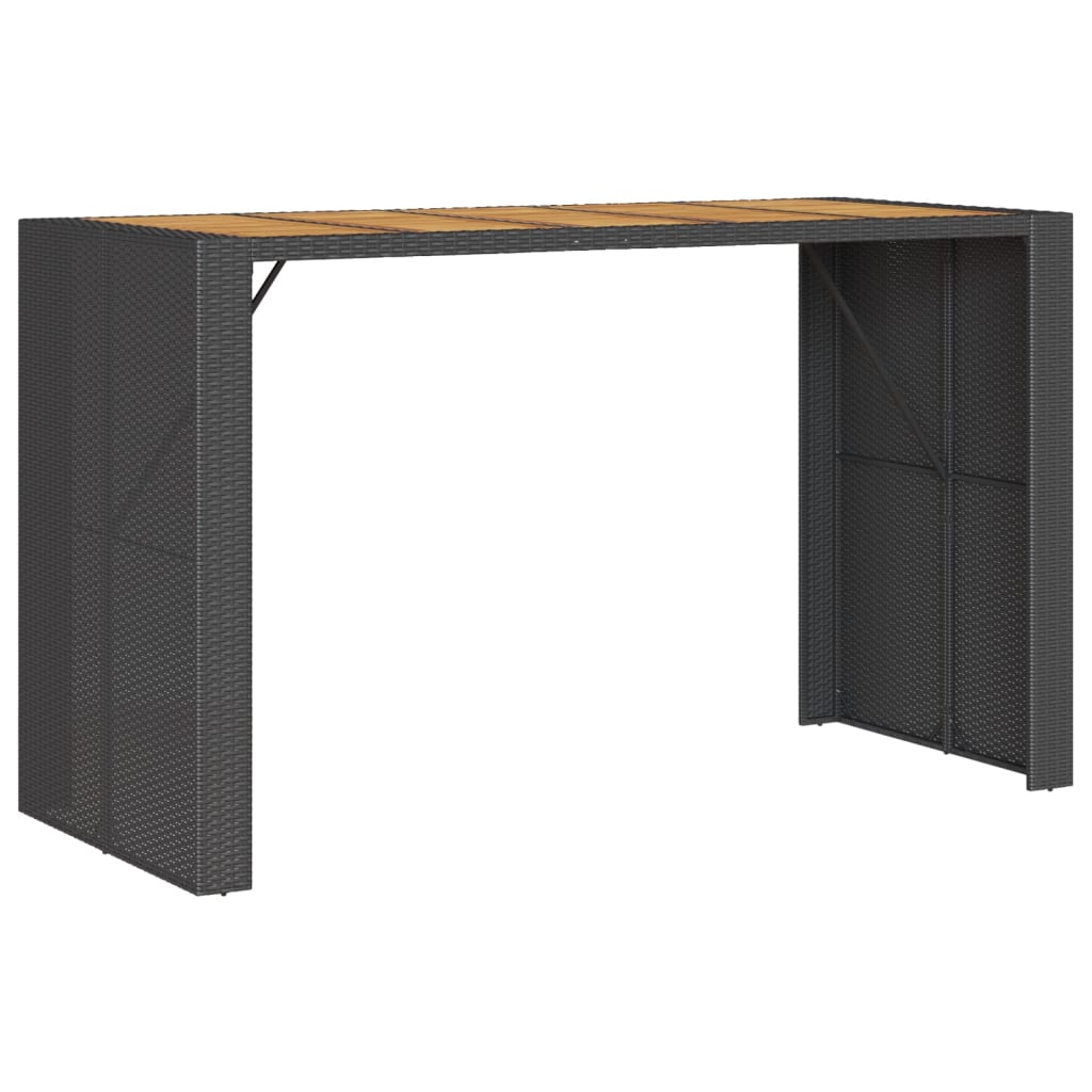 Τραπέζι Μπαρ Κήπου Επιφ. Ακακίας Μαύρο 185x80x110εκ Συνθ. Ρατάν