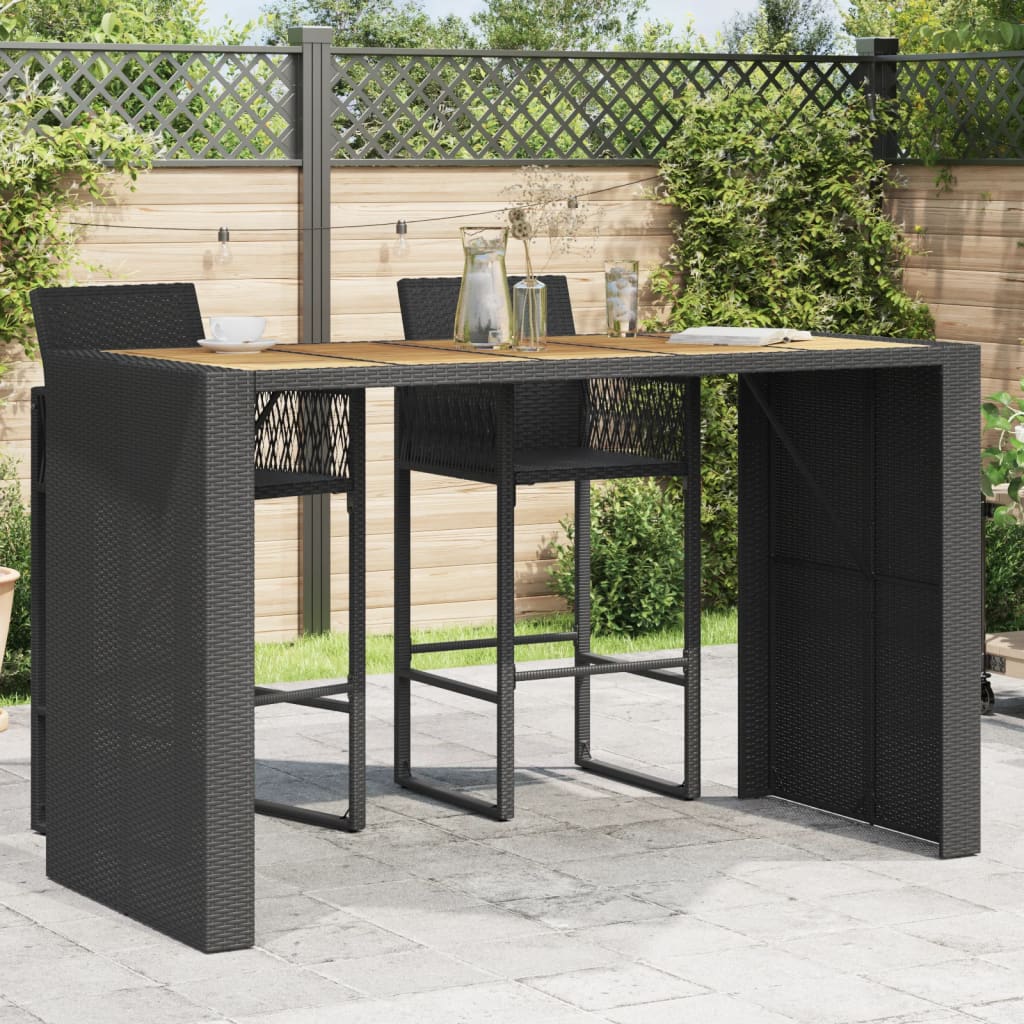 Τραπέζι Μπαρ Κήπου Επιφ. Ακακίας Μαύρο 185x80x110εκ Συνθ. Ρατάν