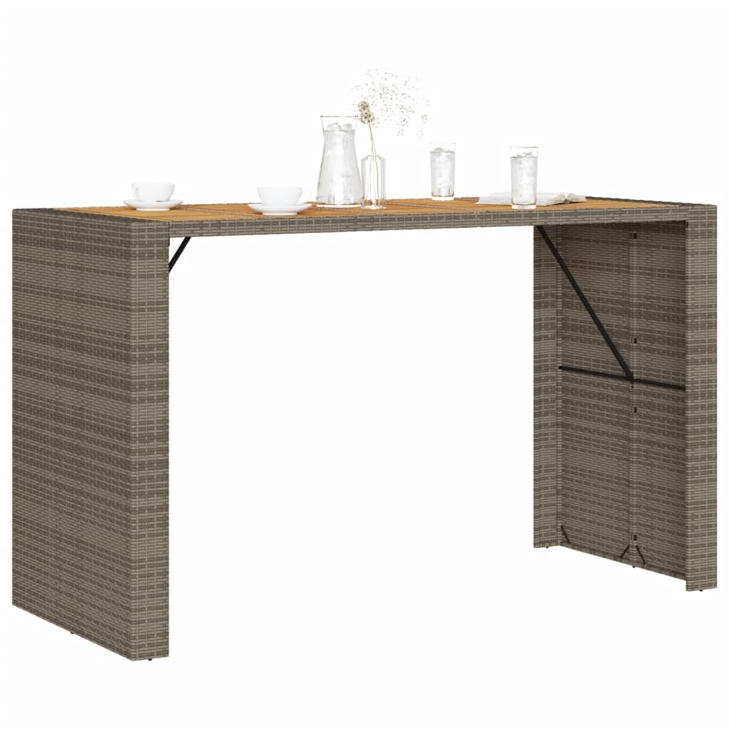 Τραπέζι Μπαρ Κήπου Επιφ. Ακακίας Γκρι 185x80x110εκ. Συνθ. Ρατάν