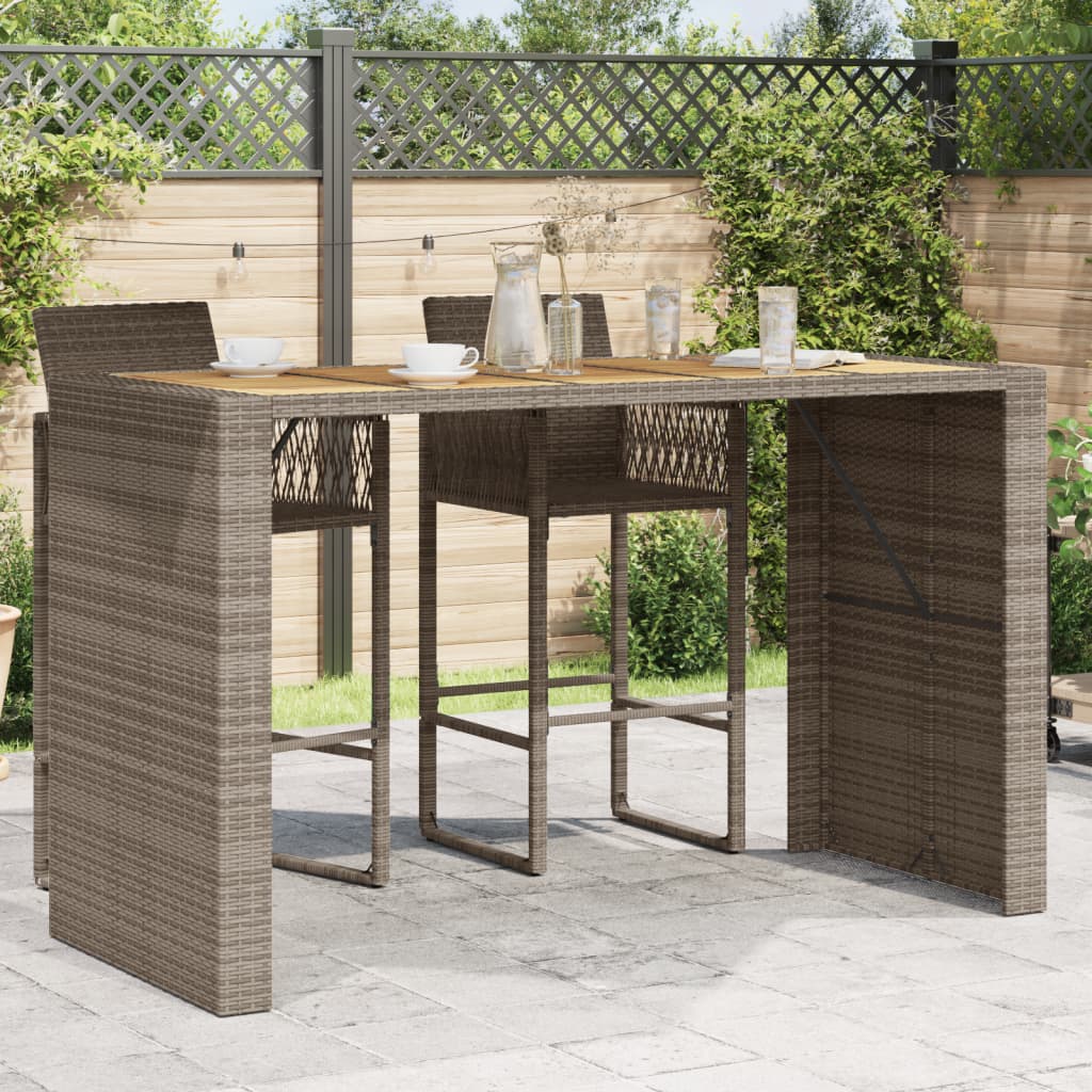 Τραπέζι Μπαρ Κήπου Επιφ. Ακακίας Γκρι 185x80x110εκ. Συνθ. Ρατάν