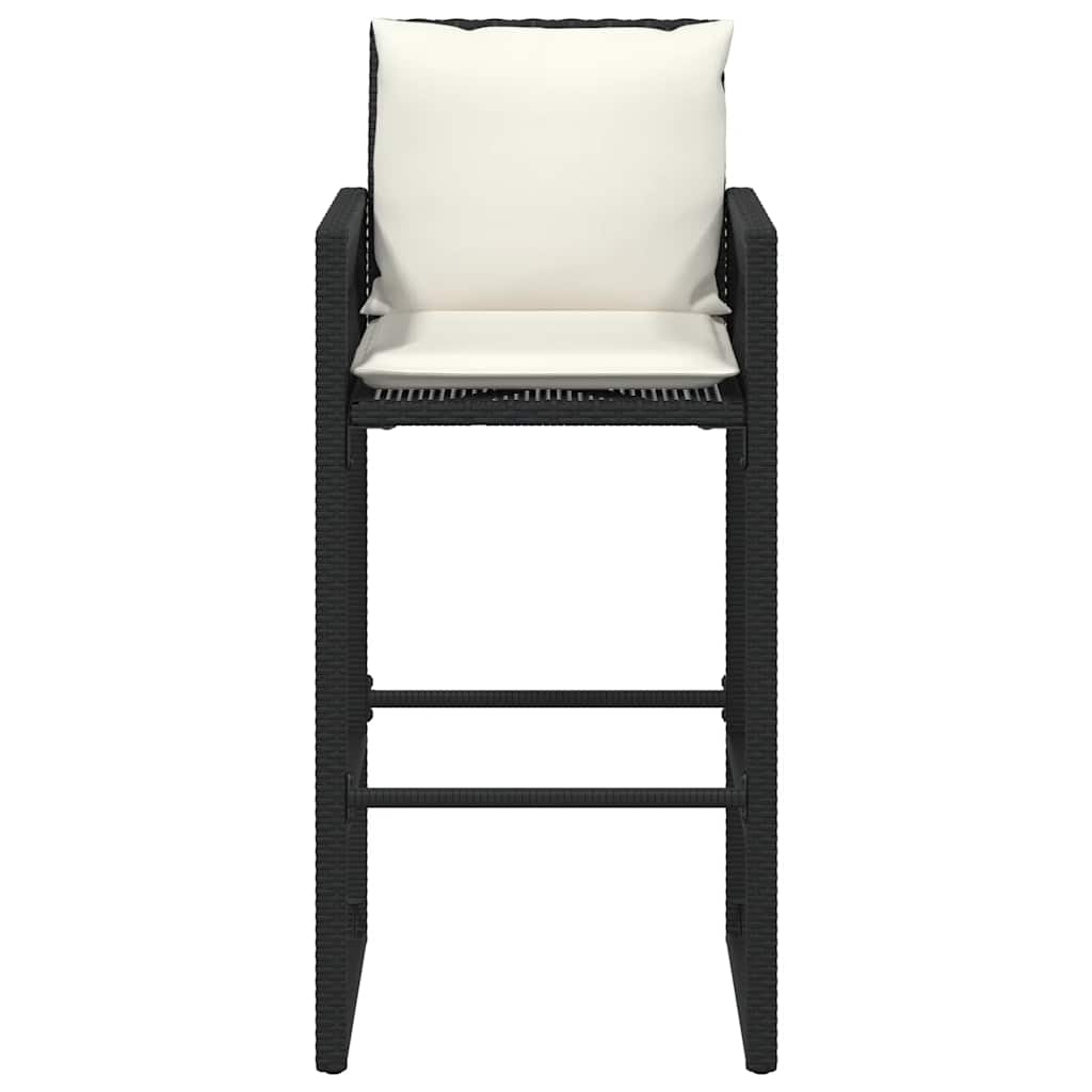 Σκαμπό Μπαρ Κήπου 2 τεμ. Μαύρα από Συνθετικό Ρατάν με Μαξιλάρια