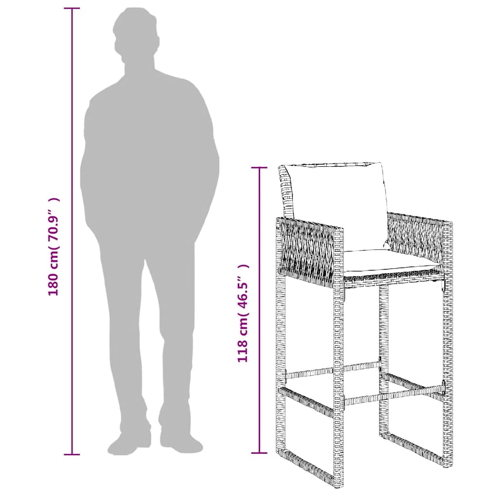 Σκαμπό Μπαρ Κήπου 2 τεμ. Μαύρα από Συνθετικό Ρατάν με Μαξιλάρια