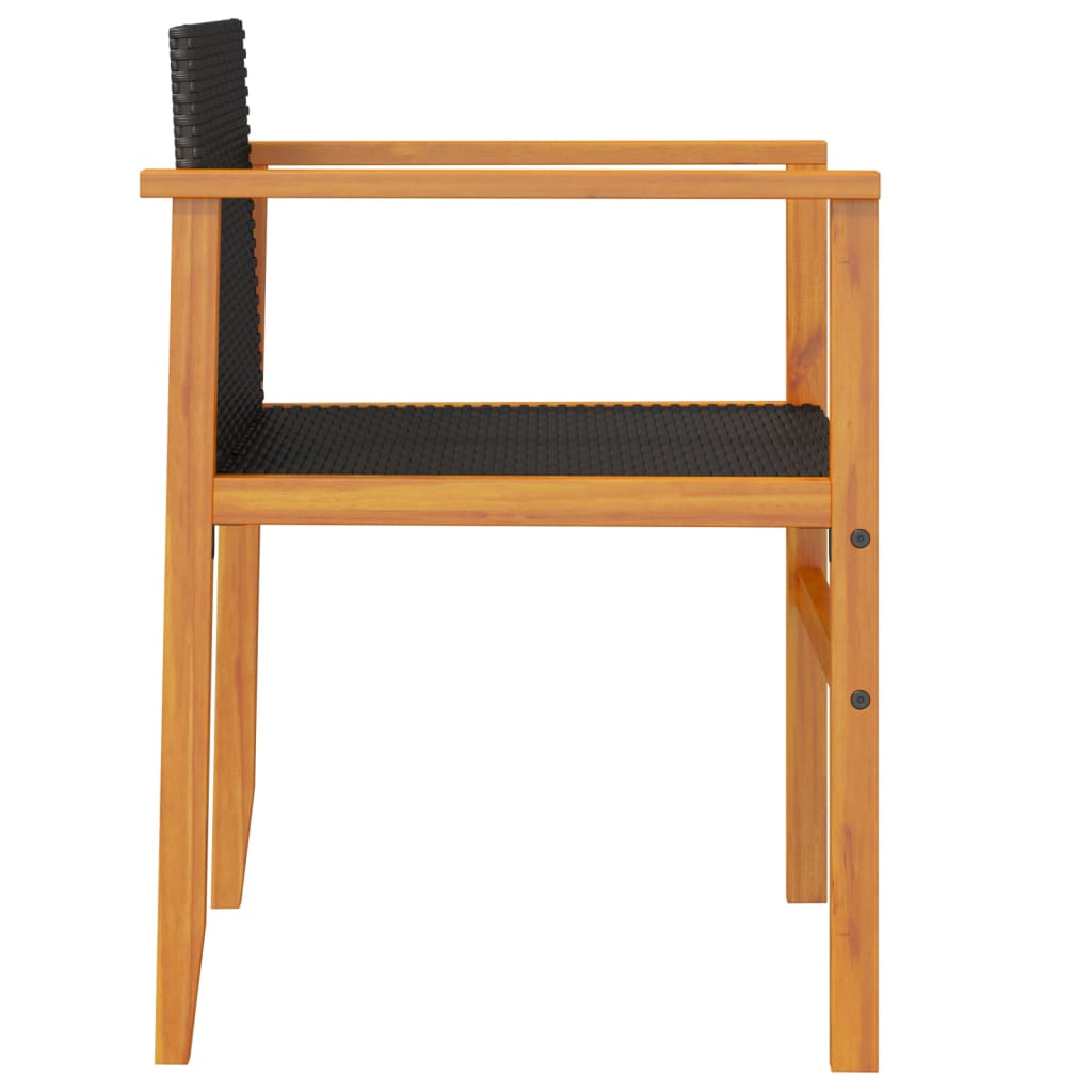 Καρέκλες Κήπου 2 τεμ. Μαύρες Συνθετικό Ρατάν και Μασίφ Ξύλο