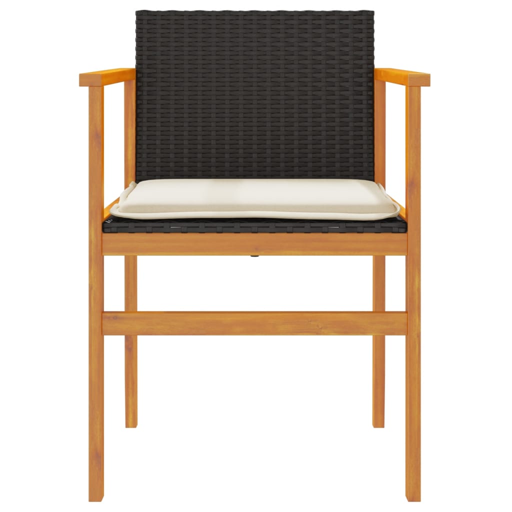 Καρέκλες Κήπου 2 τεμ. Μαύρες Συνθ. Ρατάν/Μασίφ Ξύλο+Μαξιλάρια