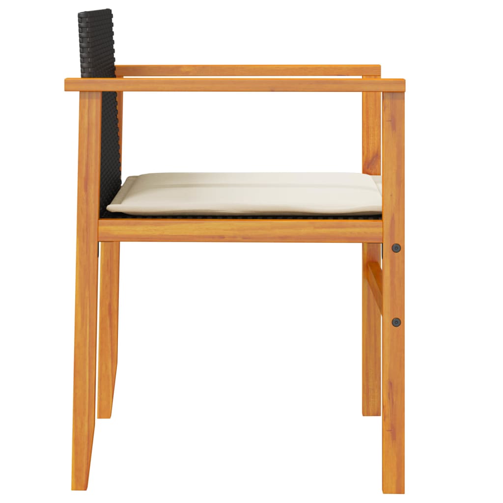 Καρέκλες Κήπου 2 τεμ. Μαύρες Συνθ. Ρατάν/Μασίφ Ξύλο+Μαξιλάρια