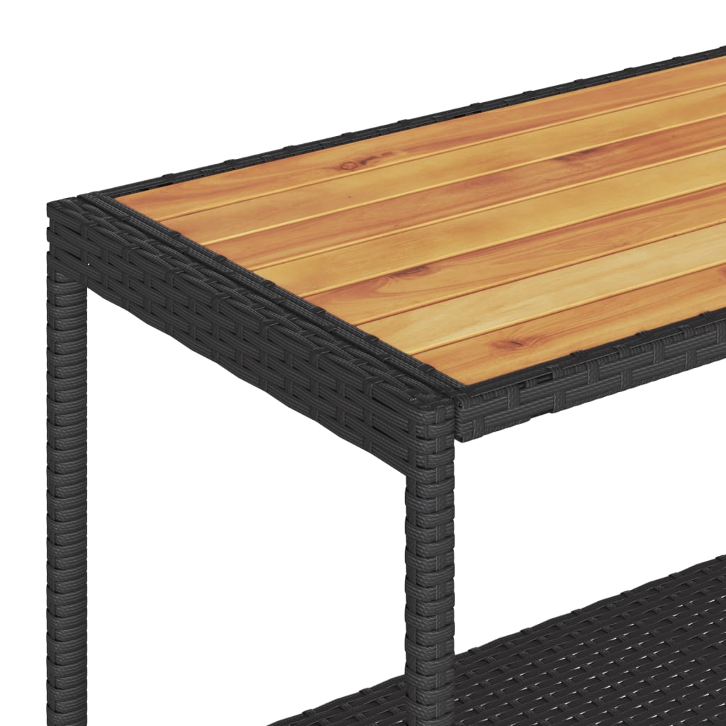 Τρόλεϊ Μπαρ 3 Επιπέδων Μαύρο Συνθετικό Ρατάν/Μασίφ Ξύλο Ακακίας