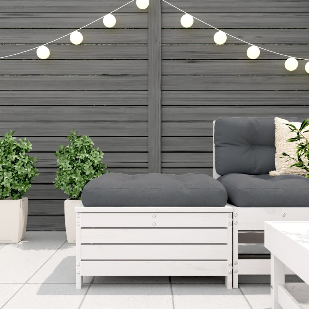 Υποπόδιο Κήπου Λευκό από Μασίφ Ξύλο Πεύκου με Μαξιλάρι - Pakobazaar