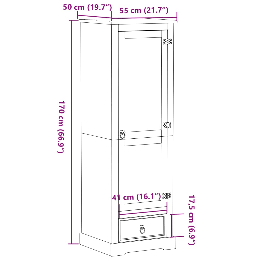 Ντουλάπα Corona 55x50x170 εκ. από Μασίφ Ξύλο Πεύκου - Pakobazaar