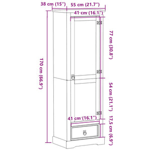 Ντουλάπα Corona 55x38x170 εκ. από Μασίφ Ξύλο Πεύκου
