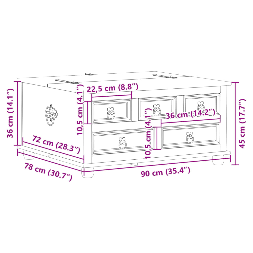 Κουτί Αποθήκευσης Corona 90 x 78 x 45 εκ. από Μασίφ Ξύλο Πεύκου