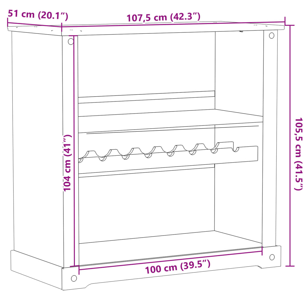 Κάβα Κρασιών Corona 107,5x51x105,5 εκ. από Μασίφ Ξύλο Πεύκου