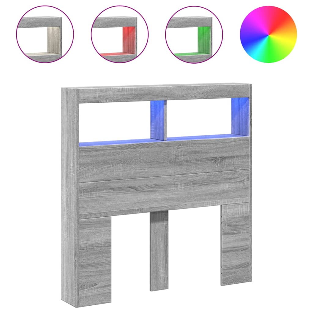 Κεφαλάρι με Αποθηκ. Χώρο & LED Γκρι Sonoma 100x17x102 εκ. - Pakobazaar