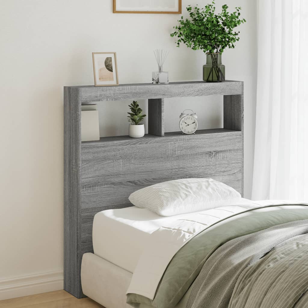 Κεφαλάρι με Αποθηκ. Χώρο & LED Γκρι Sonoma 100x17x102 εκ. - Pakobazaar