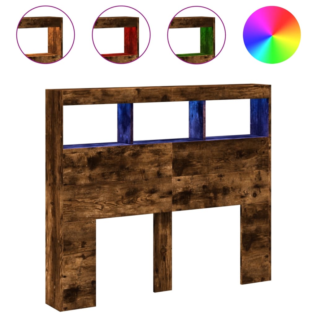 Κεφαλάρι με Αποθηκ. Χώρο & LED Καπνιστή Δρυς 120x17x102 εκ. - Pakobazaar