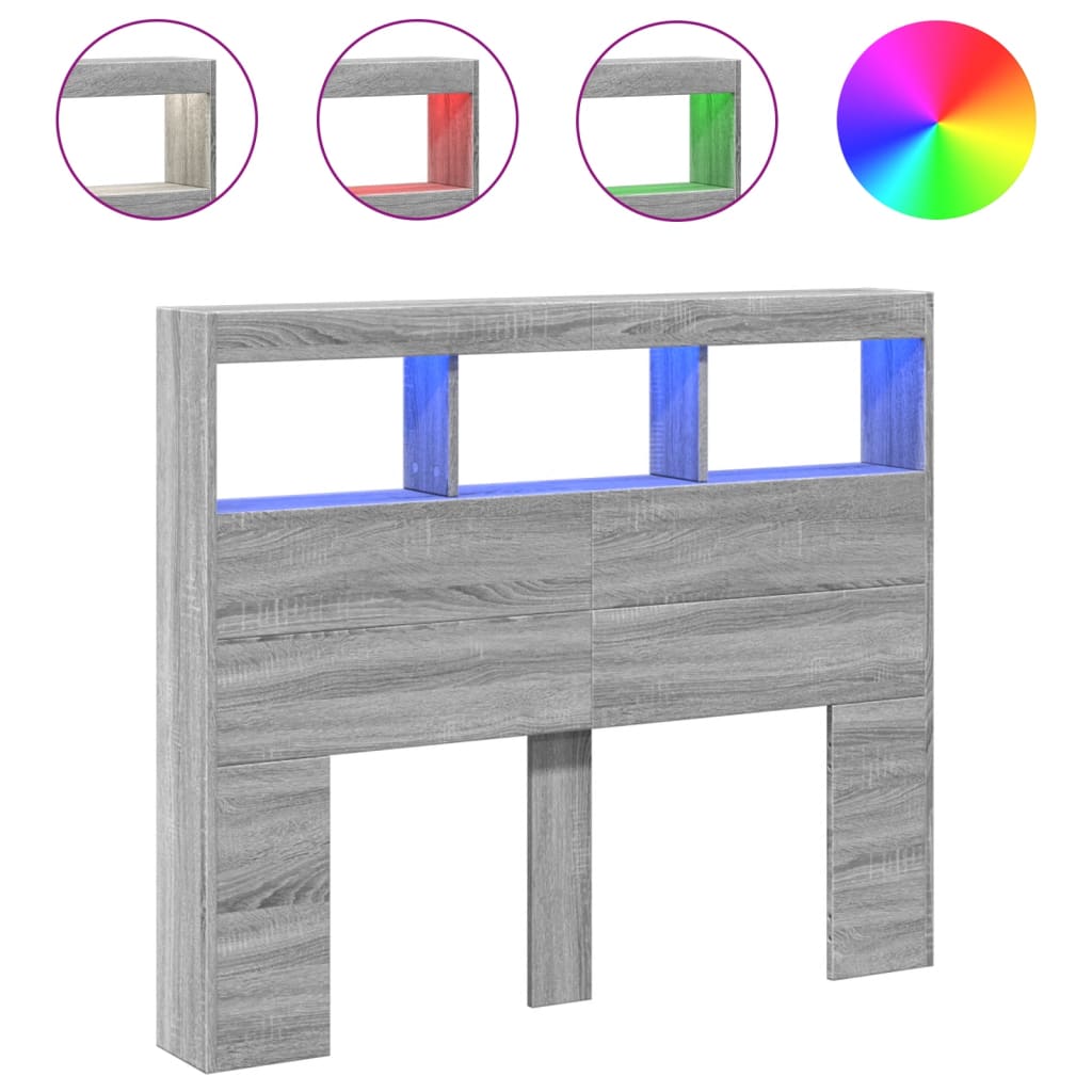 Κεφαλάρι με Αποθηκ. Χώρο & LED Γκρι Sonoma 120x17x102 εκ. - Pakobazaar