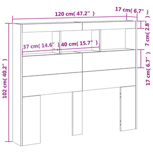 Κεφαλάρι με Αποθηκ. Χώρο & LED Γκρι Sonoma 120x17x102 εκ. - Pakobazaar