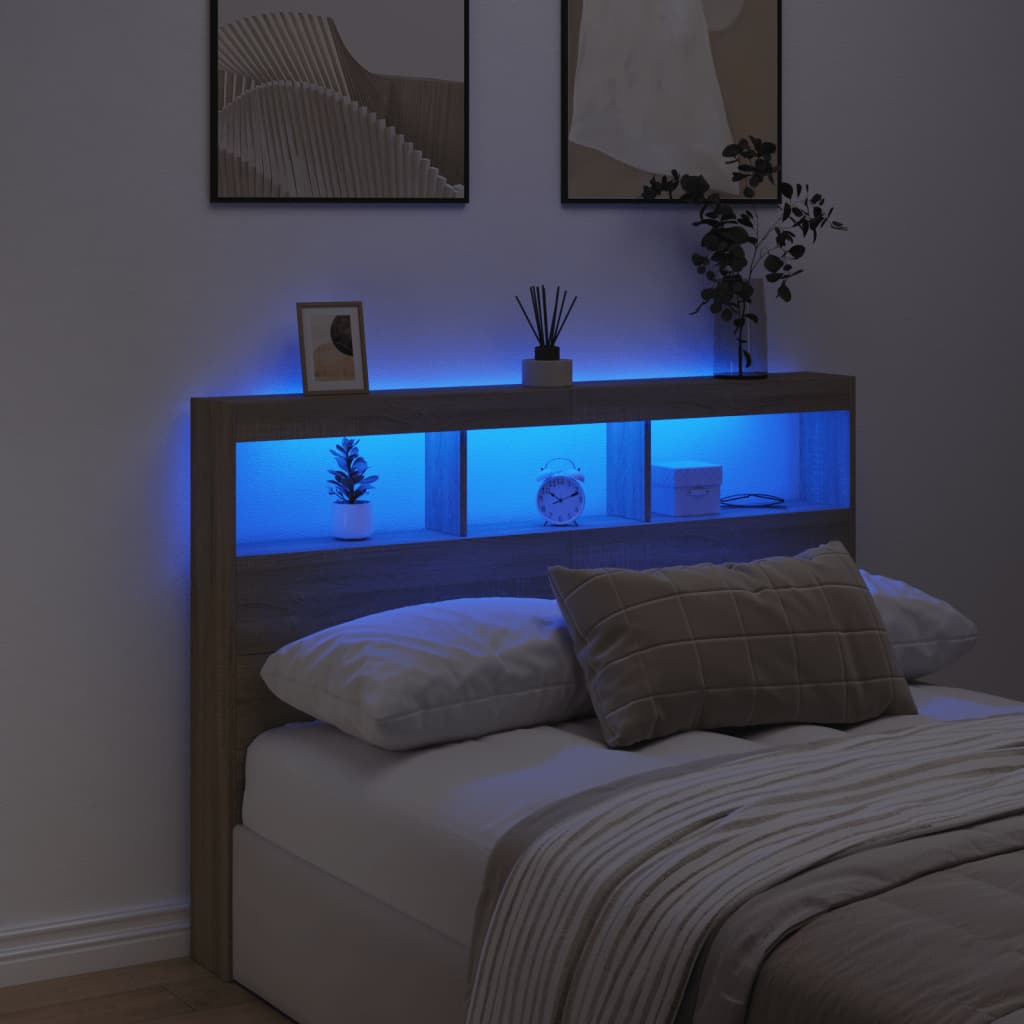 Κεφαλάρι με Αποθηκευτικό Χώρο & LED Sonoma Δρυς 140x17x102 εκ. - Pakobazaar