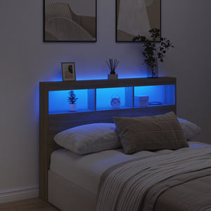 Κεφαλάρι με Αποθηκευτικό Χώρο & LED Sonoma Δρυς 140x17x102 εκ. - Pakobazaar