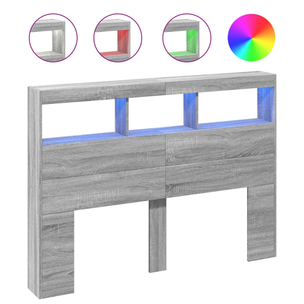 Κεφαλάρι με Αποθηκ. Χώρο & LED Γκρι Sonoma 140x17x102 εκ. - Pakobazaar