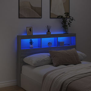 Κεφαλάρι με Αποθηκ. Χώρο & LED Γκρι Sonoma 140x17x102 εκ. - Pakobazaar