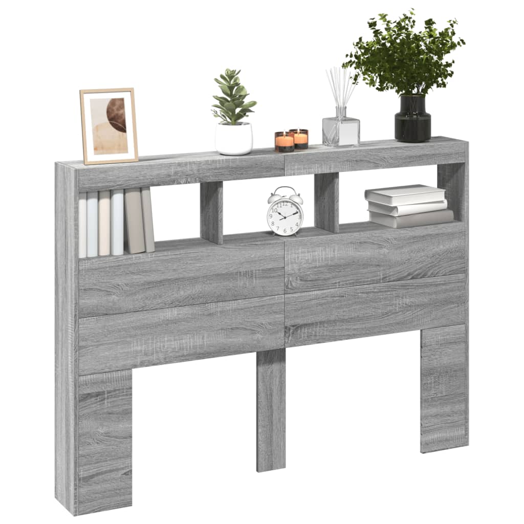 Κεφαλάρι με Αποθηκ. Χώρο & LED Γκρι Sonoma 140x17x102 εκ. - Pakobazaar