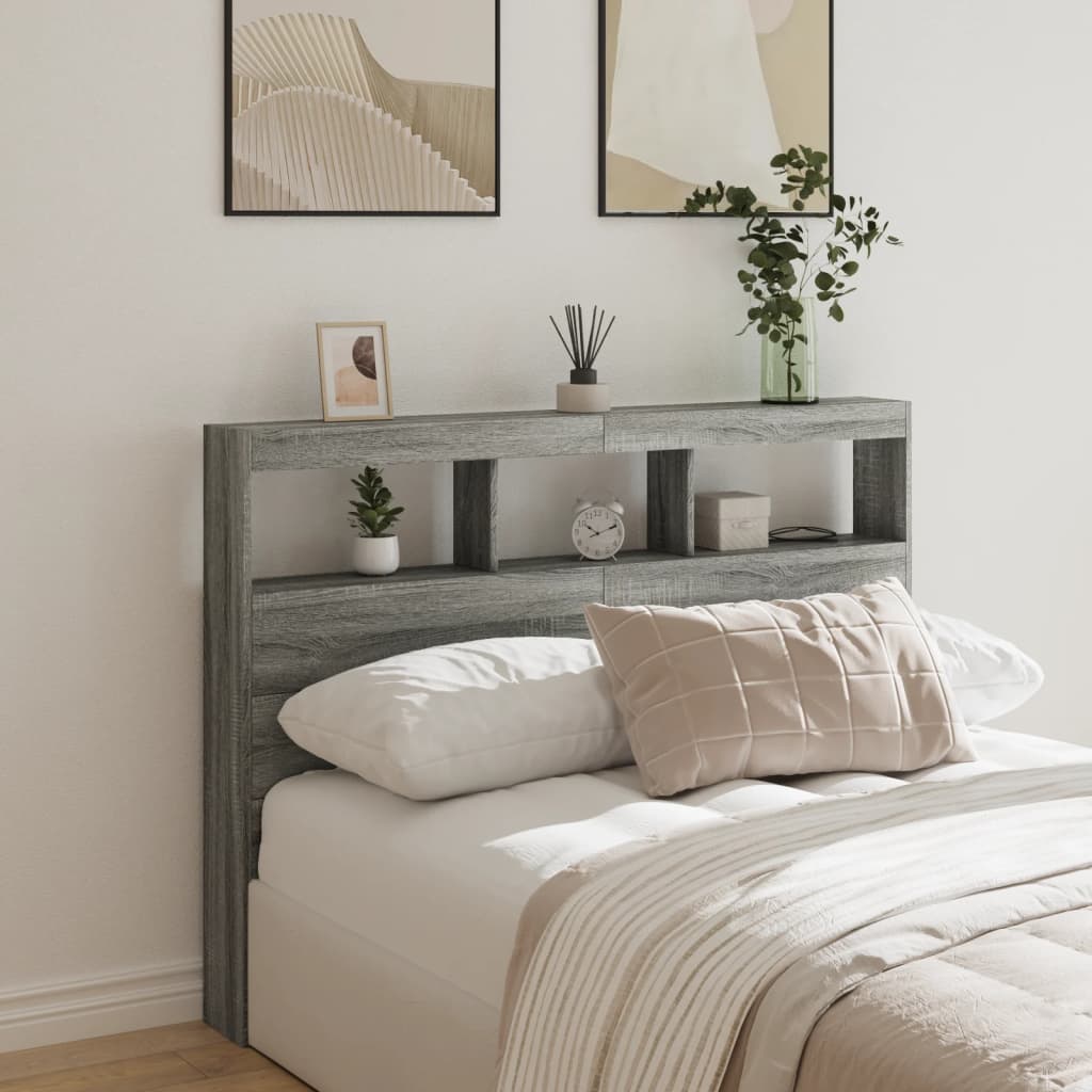 Κεφαλάρι με Αποθηκ. Χώρο & LED Γκρι Sonoma 140x17x102 εκ. - Pakobazaar