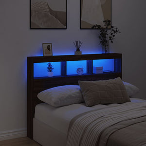 Κεφαλάρι με Αποθηκευτικό Χώρο & LED Καφέ Δρυς 140x17x102 εκ.