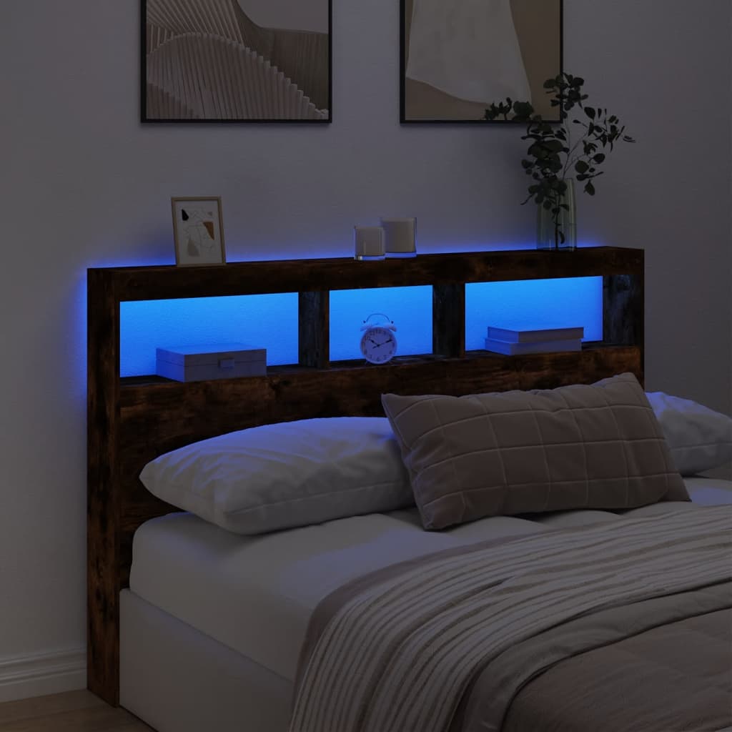 Κεφαλάρι με Αποθηκ. Χώρο & LED Καπνιστή Δρυς 160x17x102 εκ. - Pakobazaar